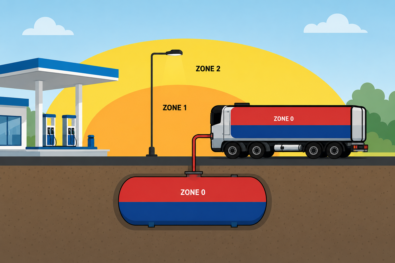 ATEX zone illustration around fuel transfer and storage equipment